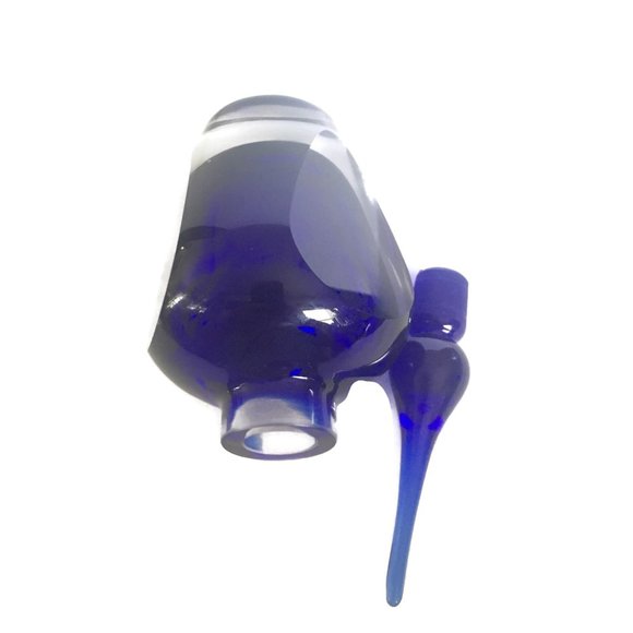 STUDIO ART GLASS Crystal Perfume Bottle Hand Blown Stopper Clear Over Cobal Blue - Picture 9 of 10